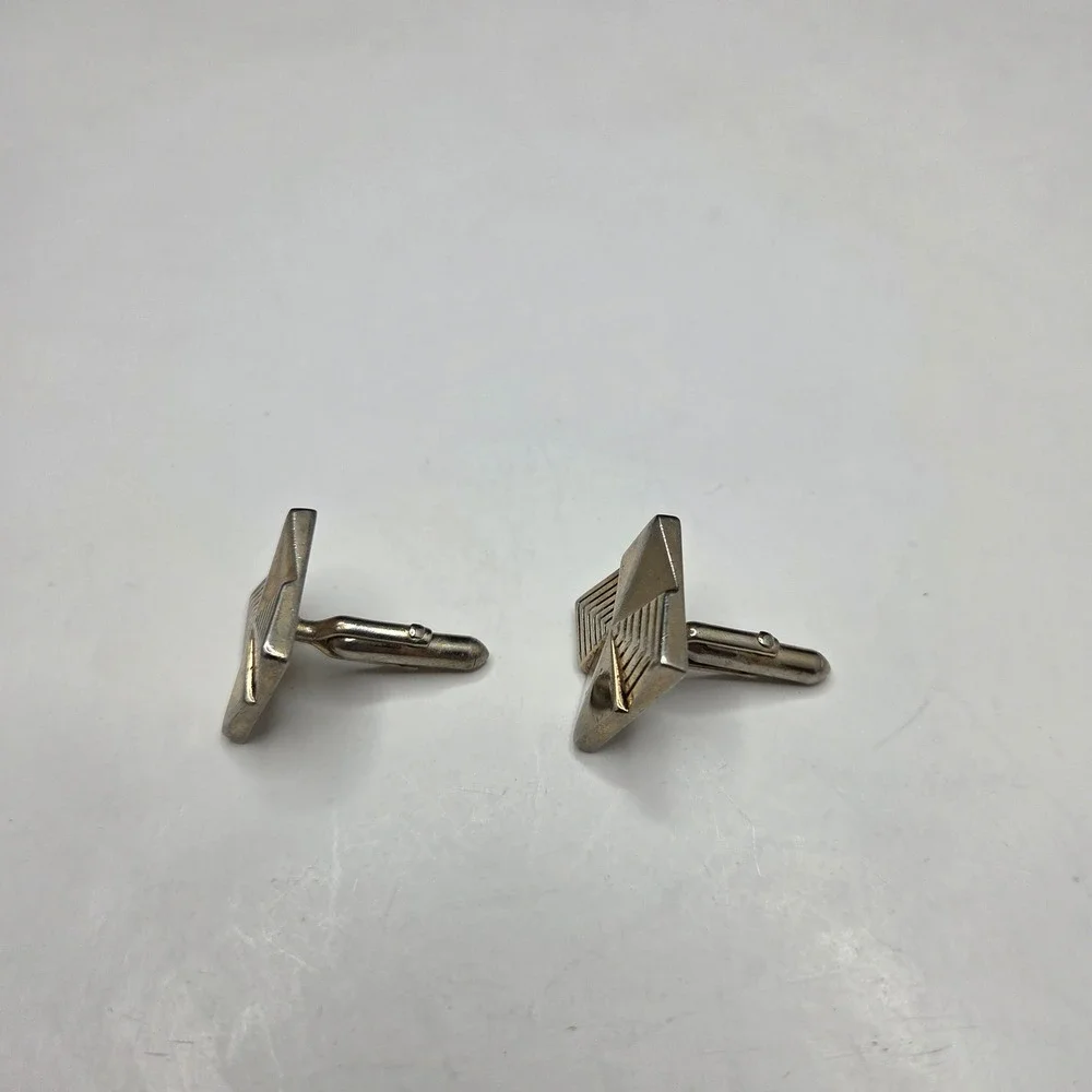 Swank Cufflinks Vintage Geometric Square Silver Tone Mid Century Modern OS
